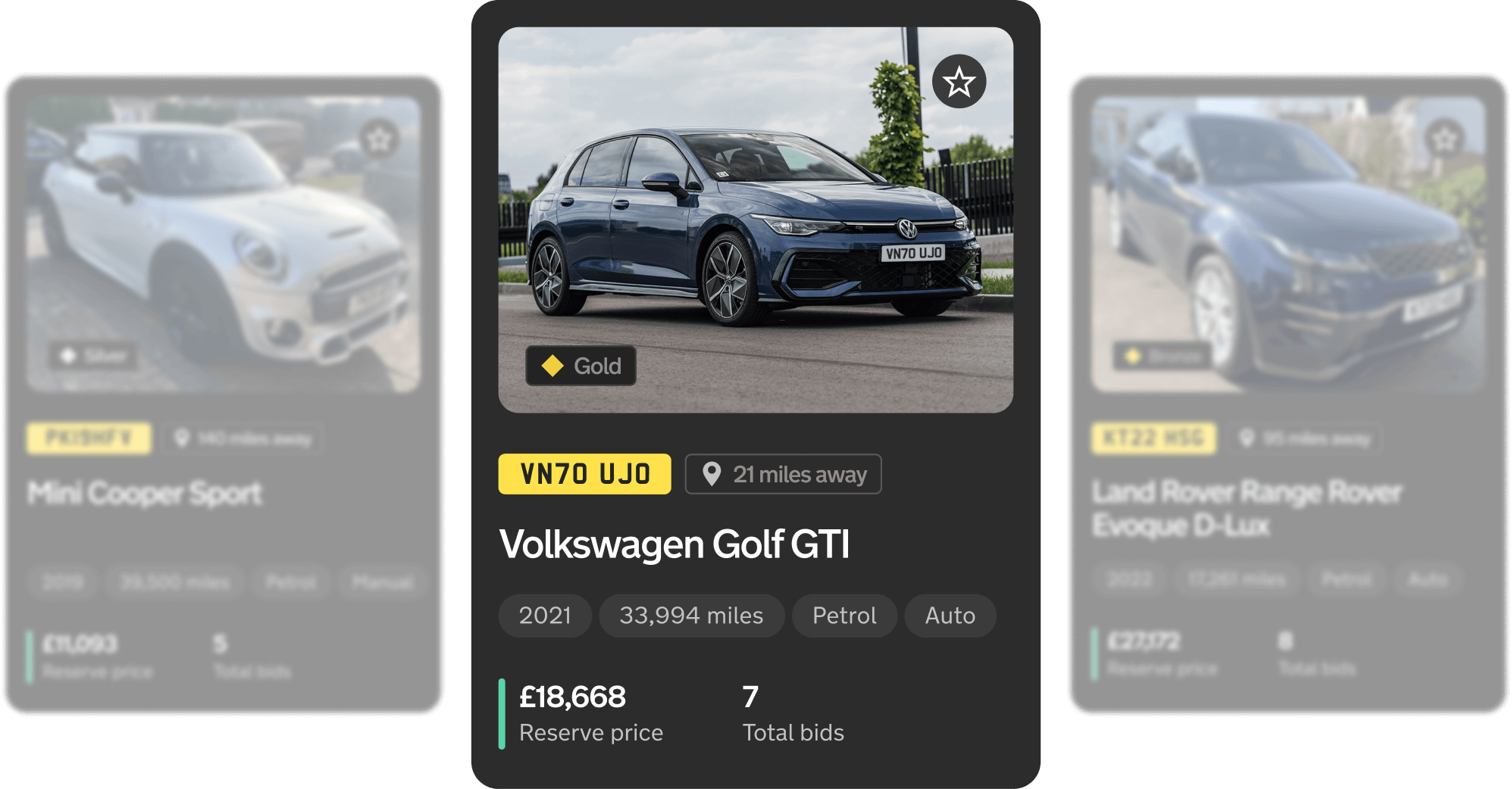An example of a vehicle listing for a Volkswagen Golf